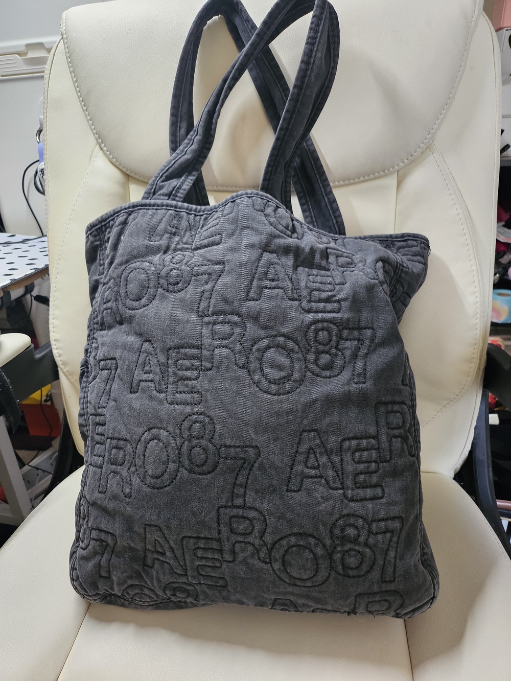 Aeropostale Gray Quilted Logo Tote Bag